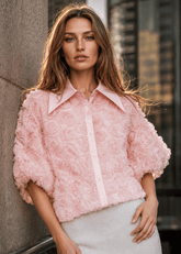 Textured Rose Button Up Blouse Blouses Kate Hewko 