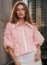 Textured Rose Button Up Blouse Blouses Kate Hewko 