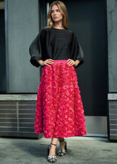 Textured Rose Midi Skirt Skirts Kate Hewko Hot Pink One size 