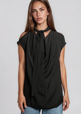 Tie Neck Cold Shoulder Blouse Blouses Kate Hewko 