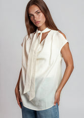 Tie Neck Cold Shoulder Blouse Blouses Kate Hewko 