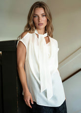Tie Neck Cold Shoulder Blouse Blouses Kate Hewko 