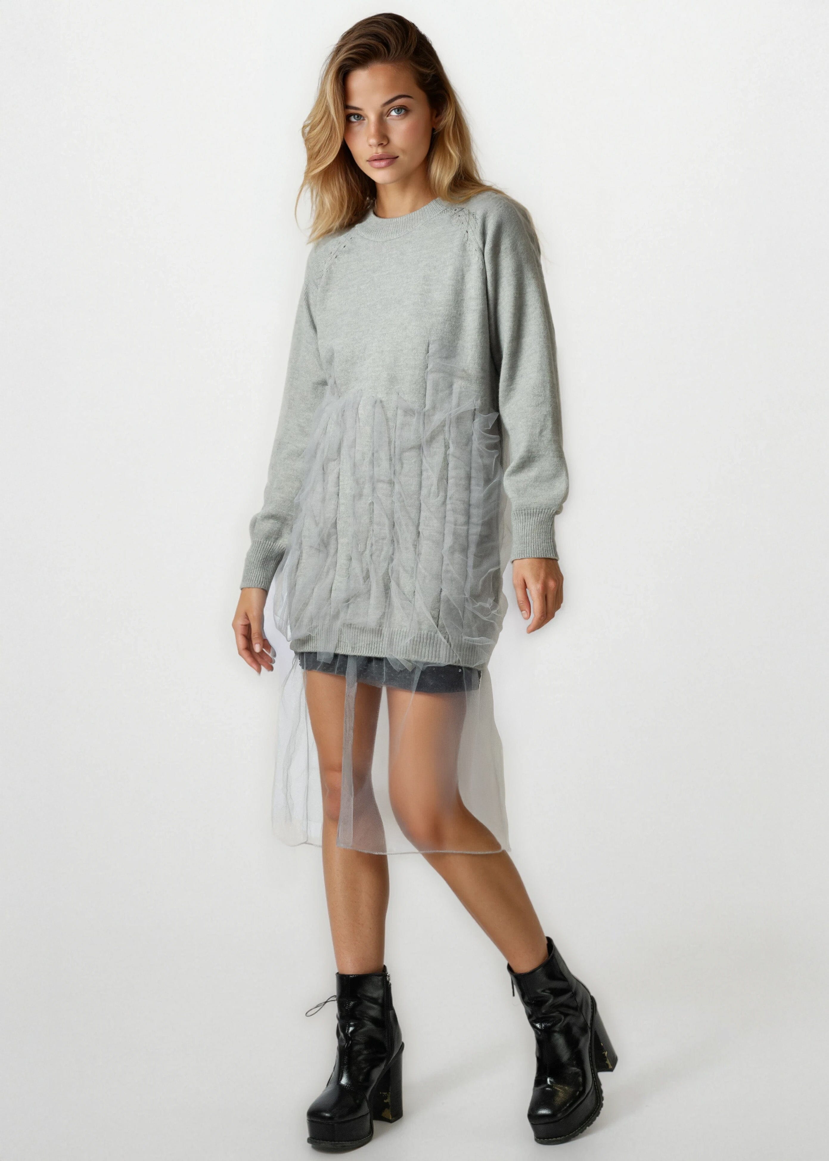 Tulle Hem Sweater Dress - Kate Hewko Tulle Hem Sweater Dress - Kate Hewko