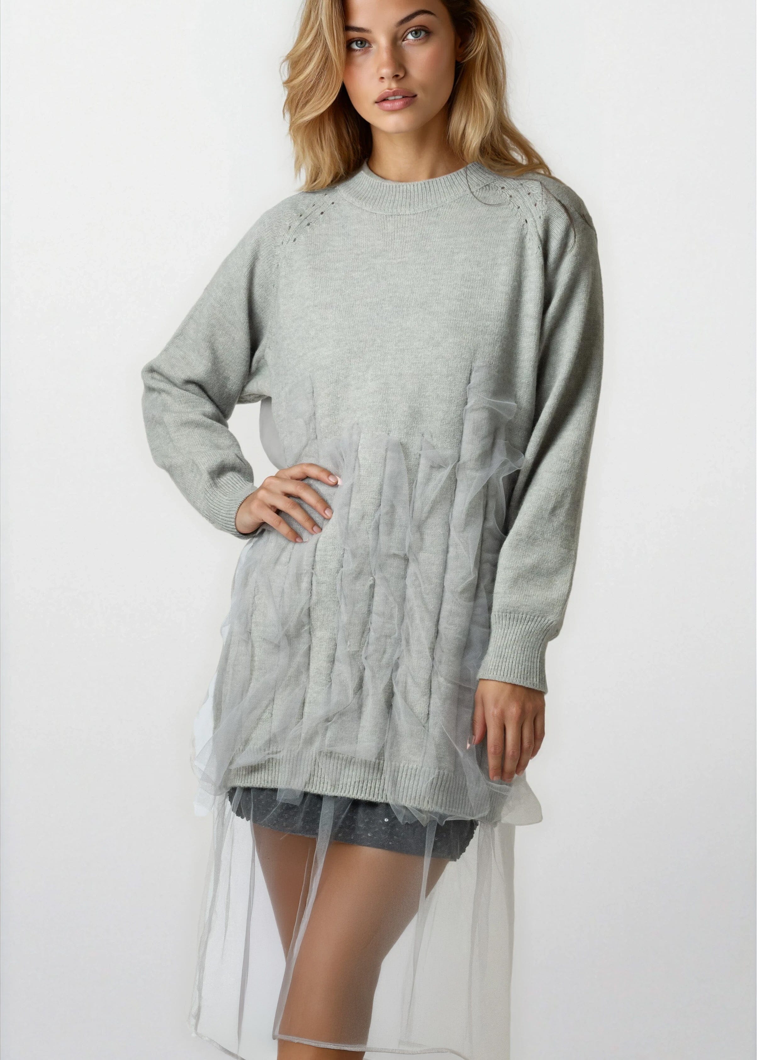 Tulle Hem Sweater Dress - Kate Hewko Tulle Hem Sweater Dress - Kate Hewko
