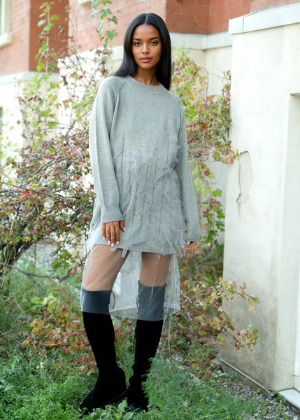Tulle Hem Sweater Dress