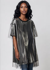 Tulle Overlay Metallic Tee Tees Kate Hewko Silver One size 