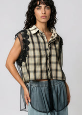 Tulle Overlay Plaid Vest Tank Tops Kate Hewko 