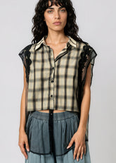 Tulle Overlay Plaid Vest Tank Tops Kate Hewko 