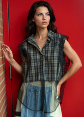 Tulle Overlay Plaid Vest Tank Tops Kate Hewko 