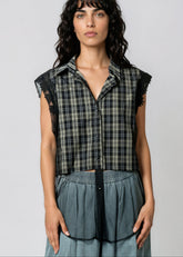 Tulle Overlay Plaid Vest Tank Tops Kate Hewko 