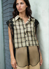 Tulle Overlay Plaid Vest Tank Tops Kate Hewko 