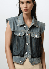 Tulle Panel Denim Vest Vests Kate Hewko 