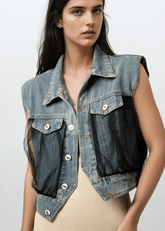 Tulle Panel Denim Vest Vests Kate Hewko 