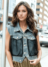 Tulle Panel Denim Vest Vests Kate Hewko 