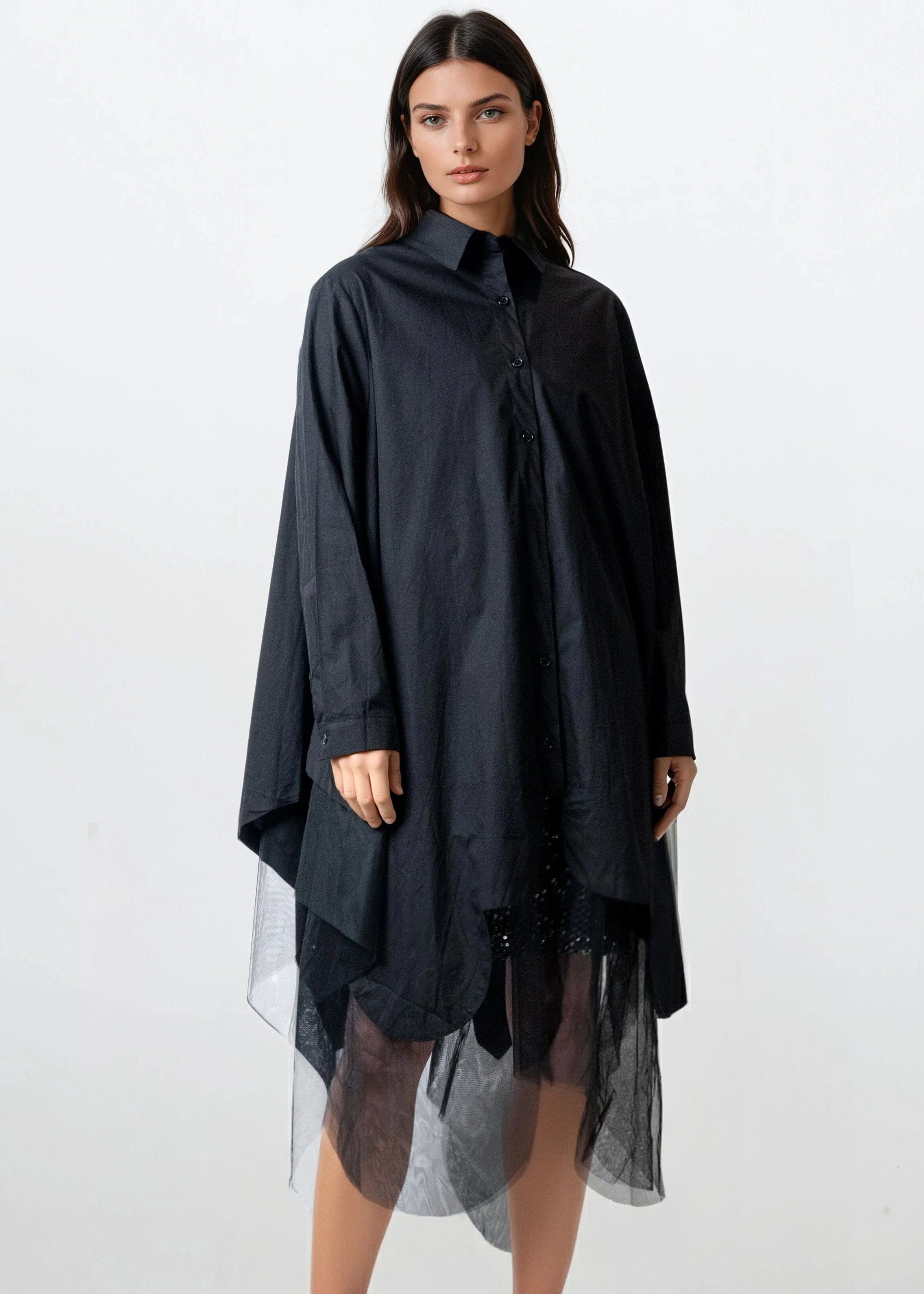 Tulle Trim Asymmetrical Button Up - Kate Hewko Tulle Trim Asymmetrical Button Up - Kate Hewko