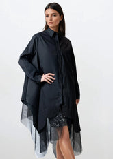 Tulle Trim Asymmetrical Button Up Layering Pieces Kate Hewko Black One size 