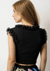 Tulle Trimmed Cropped Tank Top Tank Tops Kate Hewko 