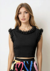 Tulle Trimmed Cropped Tank Top Tank Tops Kate Hewko 