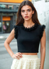 Tulle Trimmed Cropped Tank Top Tank Tops Kate Hewko Black One size 