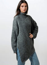 Turtleneck Asymmetric Hem Knit Sweater Sweaters Kate Hewko 