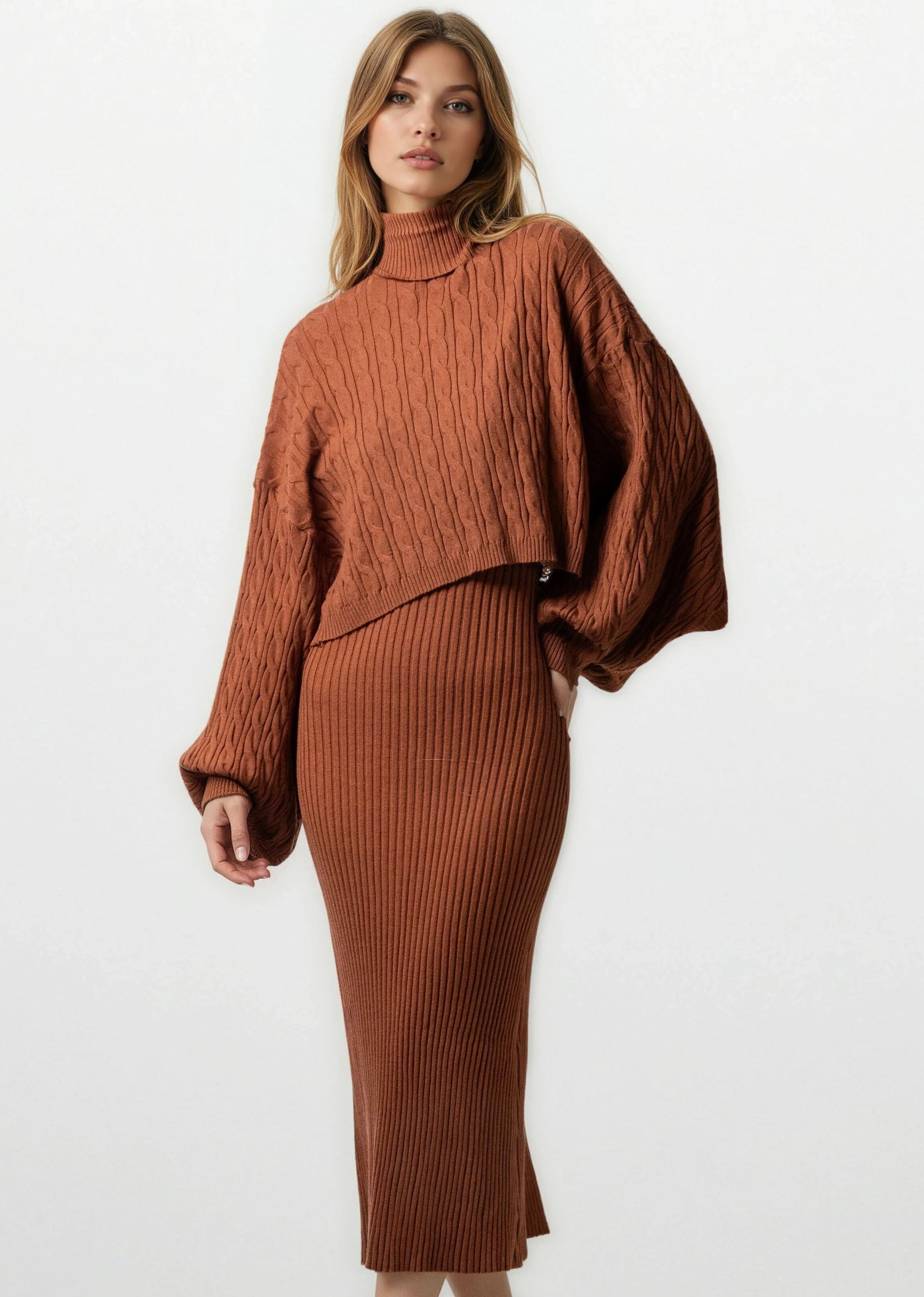Turtleneck Knitted Dress Set - Kate Hewko Black / One size Turtleneck Knitted Dress Set - Kate Hewko Black / One size