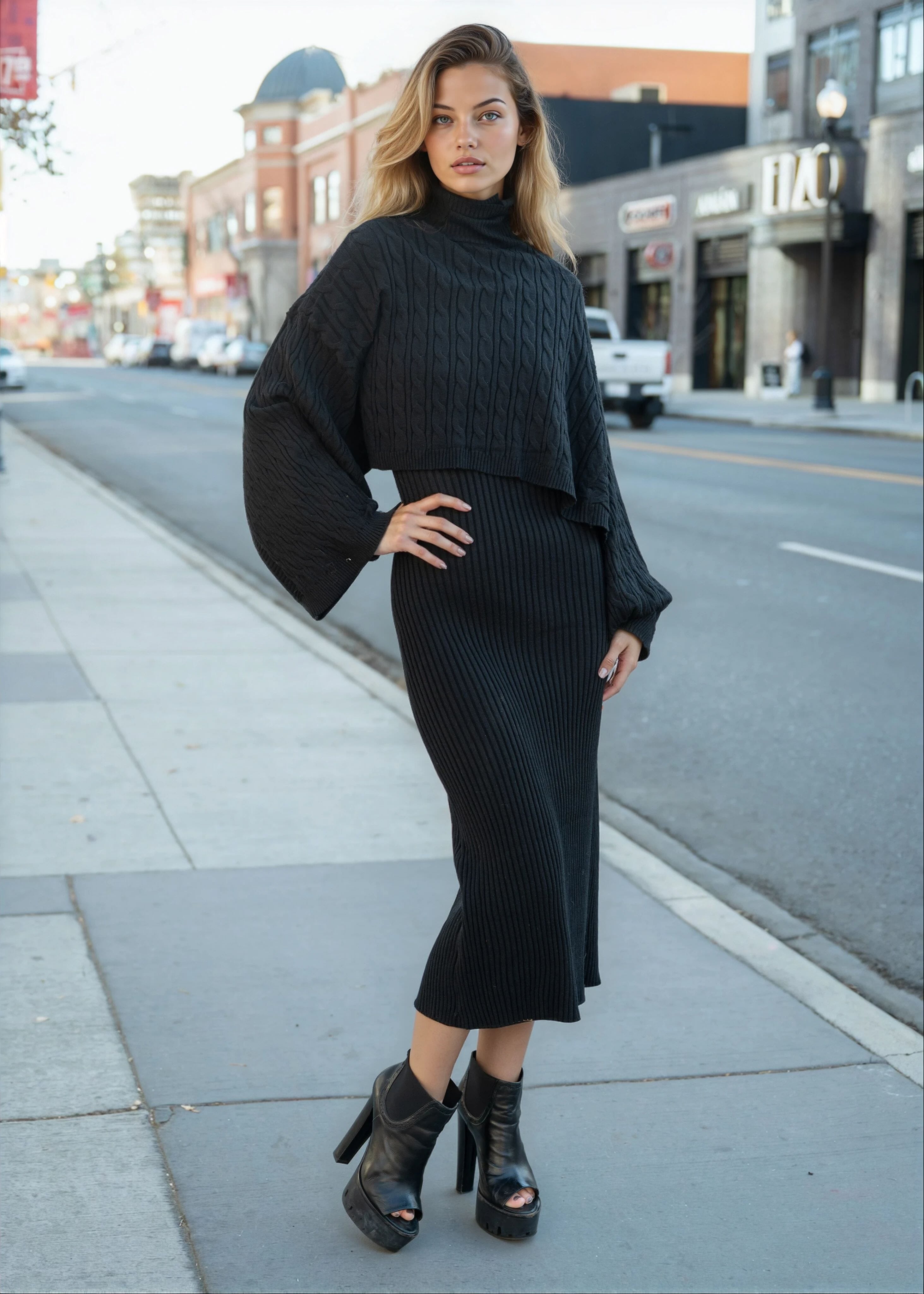 Turtleneck Knitted Dress Set - Kate Hewko Black / One Size Turtleneck Knitted Dress Set - Kate Hewko Black / One Size
