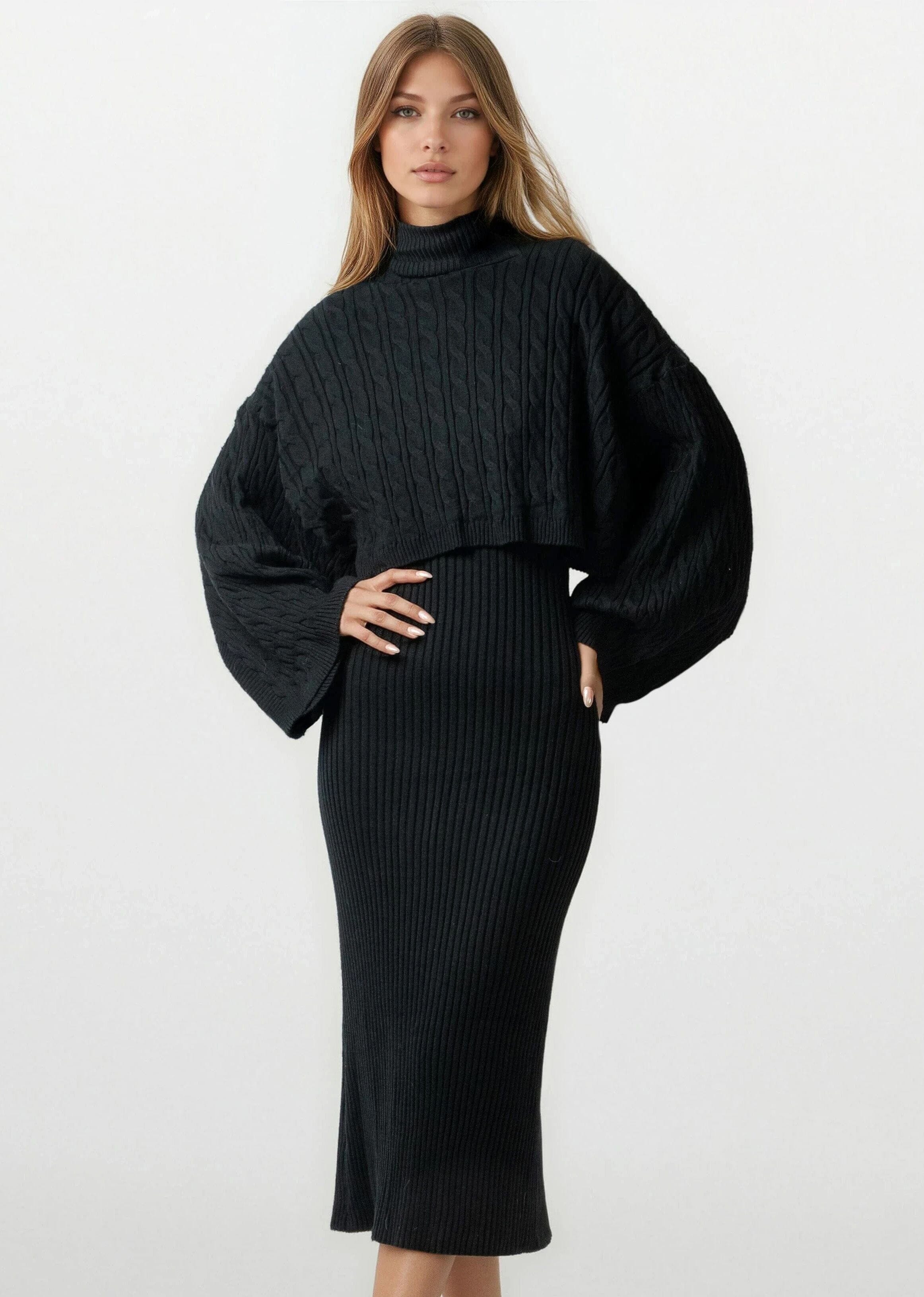 Turtleneck Knitted Dress Set - Kate Hewko Black / One size Turtleneck Knitted Dress Set - Kate Hewko Black / One size