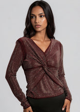 Twist Front Rhinestone Long Sleeve Long Sleeve Tees Kate Hewko 