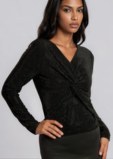 Twist Front Rhinestone Long Sleeve Long Sleeve Tees Kate Hewko 