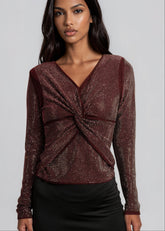 Twist Front Rhinestone Long Sleeve Long Sleeve Tees Kate Hewko 
