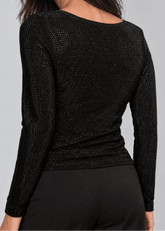 Twist Front Rhinestone Long Sleeve Long Sleeve Tees Kate Hewko 