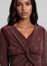 Twist Front Rhinestone Long Sleeve Long Sleeve Tees Kate Hewko 