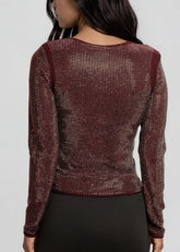 Twist Front Rhinestone Long Sleeve Long Sleeve Tees Kate Hewko 