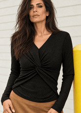Twist Front Rhinestone Long Sleeve Long Sleeve Tees Kate Hewko Black One size 