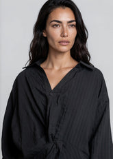 Twist Front Striped Dress Shirt Blouses Kate Hewko 
