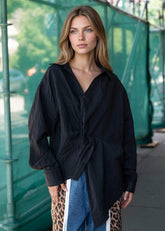 Twist Front Striped Dress Shirt Blouses Kate Hewko 