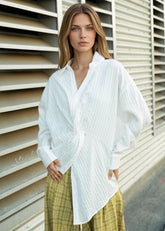 Twist Front Striped Dress Shirt Blouses Kate Hewko 