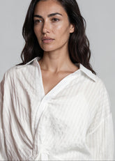 Twist Front Striped Dress Shirt Blouses Kate Hewko 