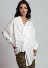 Twist Front Striped Dress Shirt Blouses Kate Hewko 