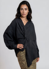Twist Front Striped Dress Shirt Blouses Kate Hewko Black One size 