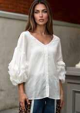 V Neck Puff Sleeve Blouse Blouses Kate Hewko 