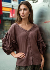 V Neck Puff Sleeve Blouse Blouses Kate Hewko 