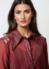 Vegan Leather Sheer Button Up Blouse Blouses Kate Hewko 