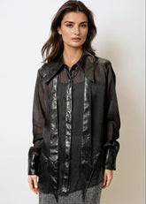 Vegan Leather Sheer Button Up Blouse Blouses Kate Hewko 