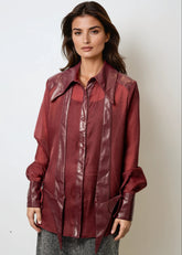 Vegan Leather Sheer Button Up Blouse Blouses Kate Hewko 