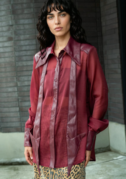 Vegan Leather Sheer Button Up Blouse - Kate Hewko