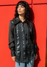 Vegan Leather Sheer Button Up Blouse Blouses Kate Hewko 