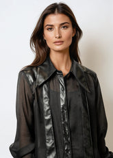 Vegan Leather Sheer Button Up Blouse Blouses Kate Hewko 