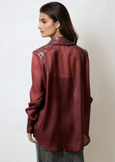 Vegan Leather Sheer Button Up Blouse Blouses Kate Hewko 