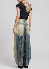 Washed Denim Studded Barrel Pant Pants Kate Hewko 